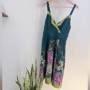 Maeve Teal Midi Dress with Pink Floral and Lime Trim